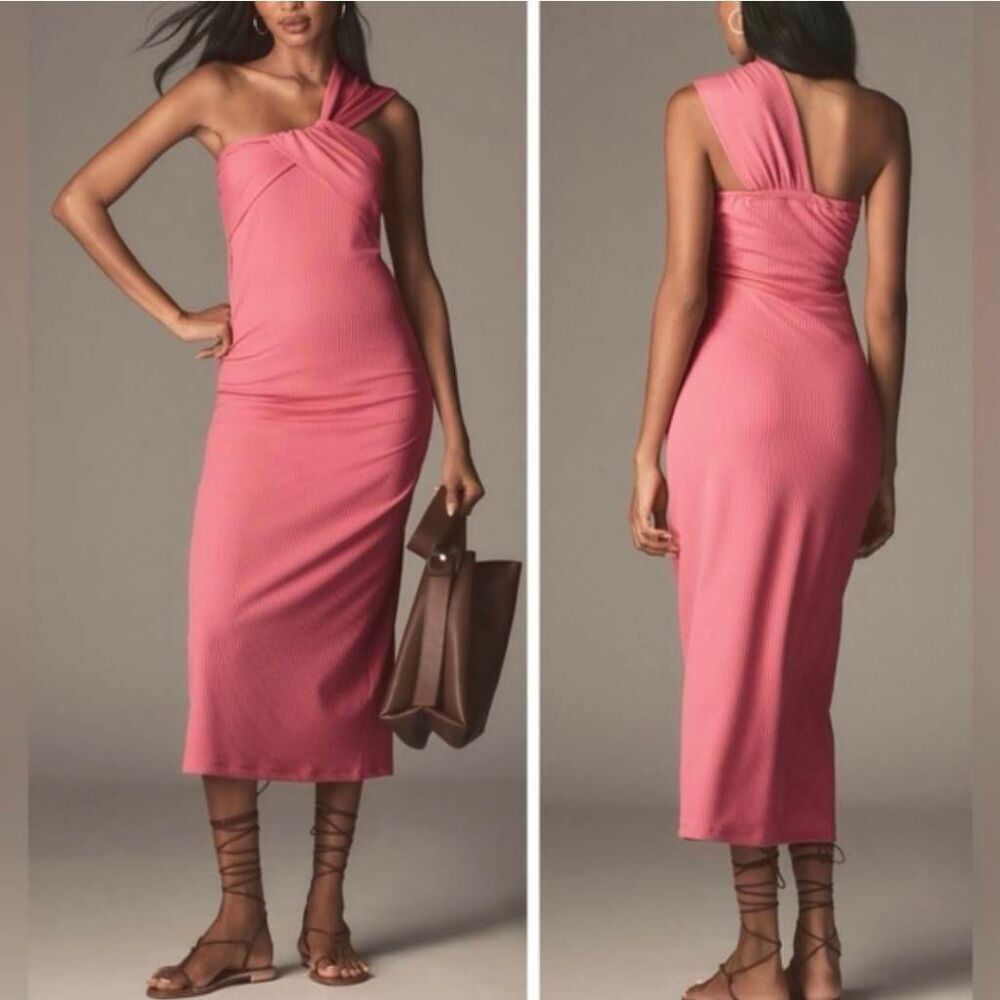 Anthropologie Porridge Antonia Twist-Front Ribbed Pink Maxi Dress Size L